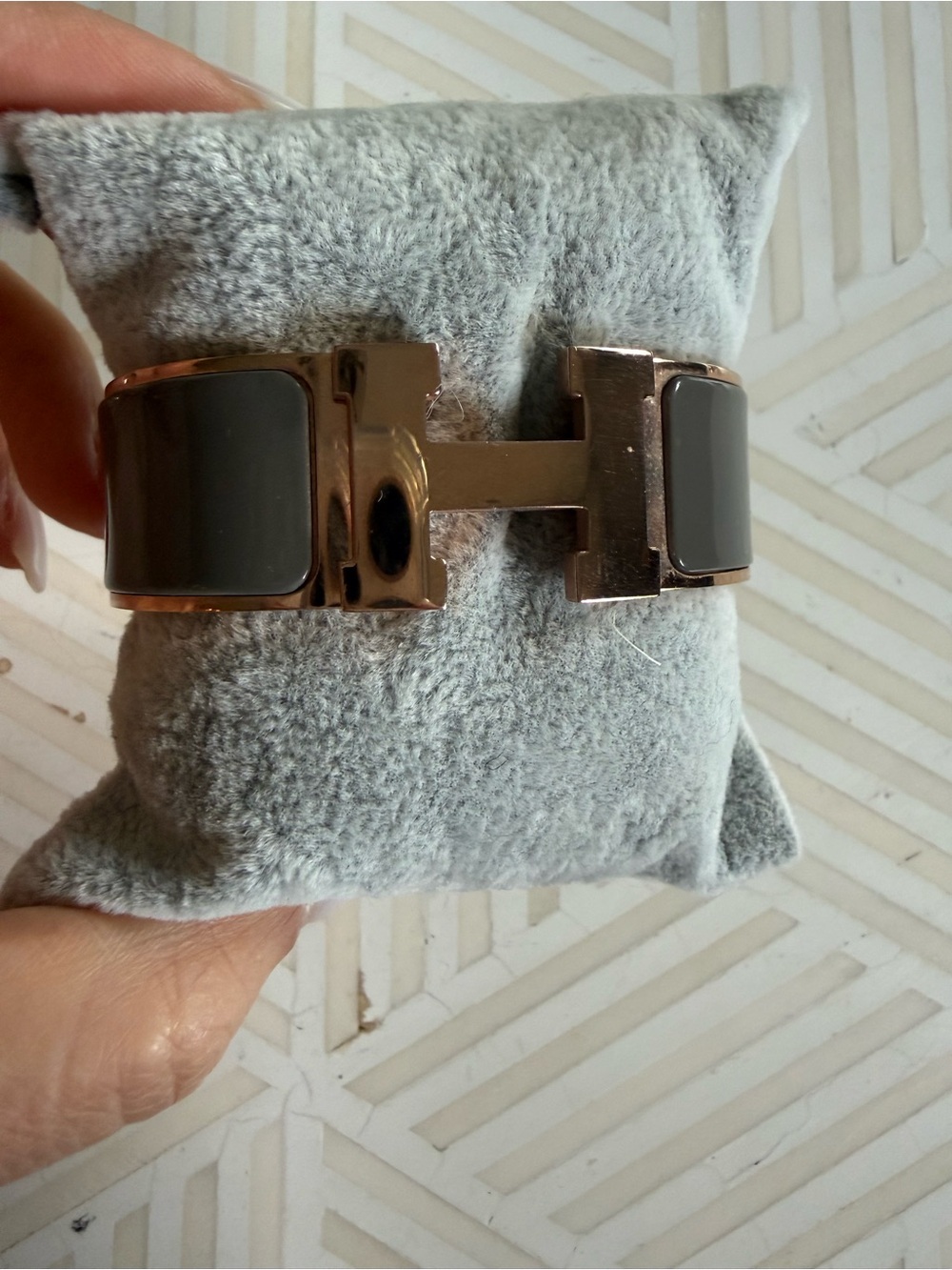 Hermès Clic Clac H Enamel Rose Gold Bangle Bracelet  Gray $890